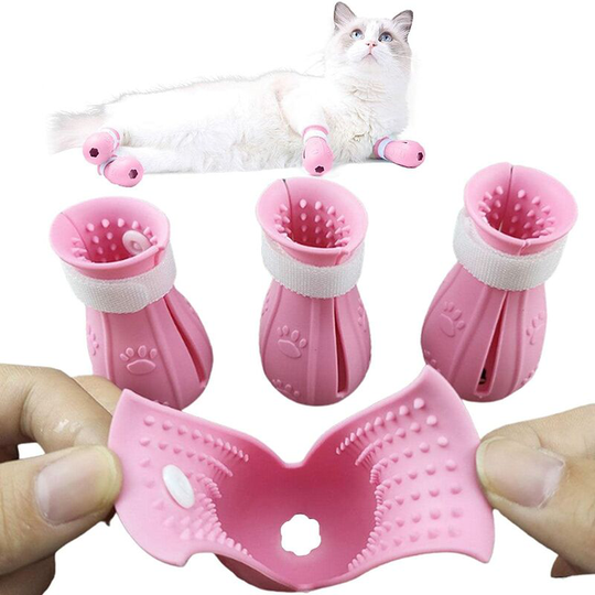 Cat foot cover, cat paw cover, cat shoes for cleaning ears - Adjustable cat slippers Cat boots,pink