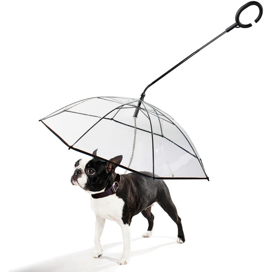 Dog Umbrella with Leash Chain Transparent Cover for Small Medium Dogs in Rain Snowy Weather