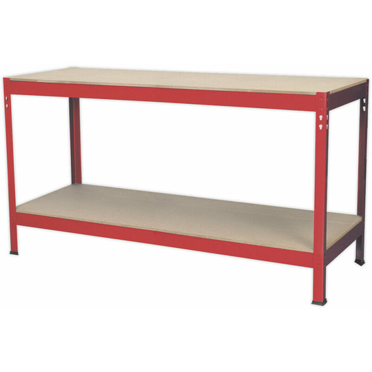 1.5m x 0.6m Workbench - Wooden Top & Storage Shelf - Steel Frame Work Station