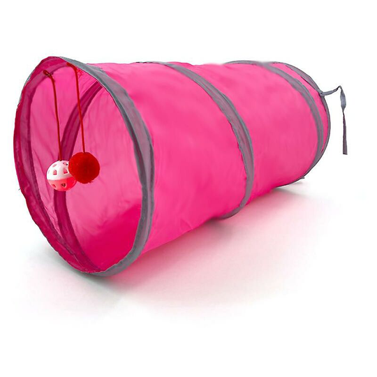 Deckon - Cat Tunnel Toy Funny Pet 2 Hole Play Tube Ball Collapsible Kitten Toy Puppy Ferret Rabbit Play Dog Channel Tube Petsanti-wrinkleRoseRed