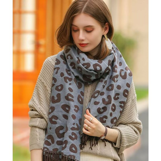 Scarf female tassel imitation cashmere leopard print scarf warm shawl blue camel