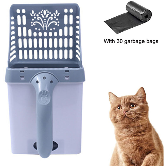 30 Count Refill Bag Bundle - Cat Litter Sifter Scoop System with Extra Waste Bags, gray