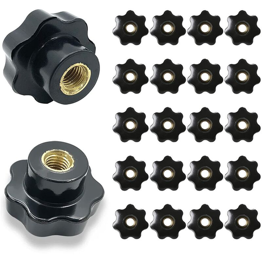 M5 Clamp Knob, 20 Pieces Plastic Clamp Nut Thread Clamp Knurled Knurled Black Thread Clamp Knobs Through Hole Knob for Mechanical Equipment