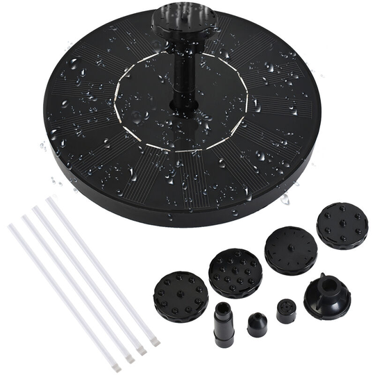 1W Solar Fountain Pump with 6 Nozzles Filter Anti-collision Bar Free Standing Water Pump 5 Inch Floating Fountain for Bird Bath Garden Samll Pond