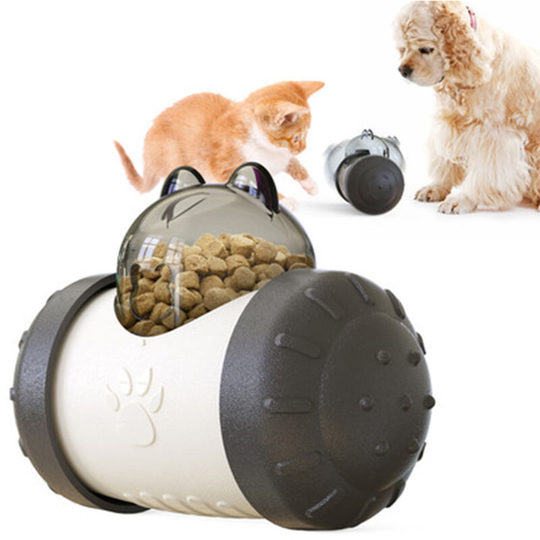 Pet Food Dispenser, Swing Car Bear Tumbler Slow Food Feeder Toy, Pet Training Toys Interactive Rolling Cats and Dogs Food Leaker Toys, black
