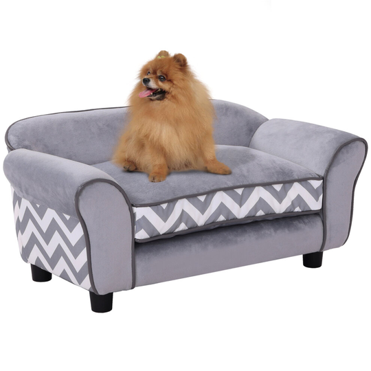 PawHut Pet Sofa Couch Wooden Dog Sofa Bed w/ Soft Cushion Grey