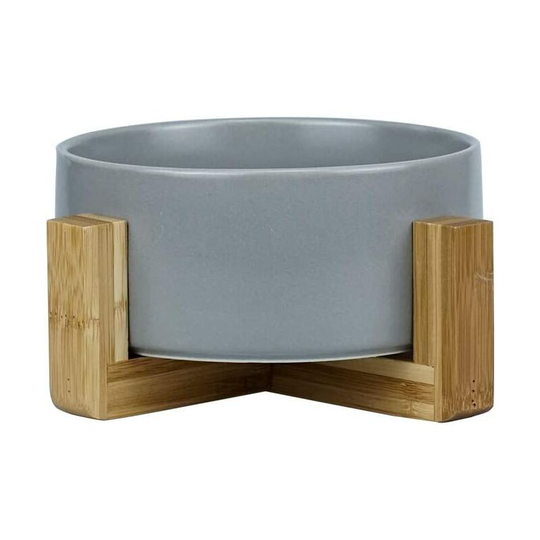 Bearsu - Ceramic Dog Bowl, Feeding Bowl for Dogs or Cats with Solid Wood Stand