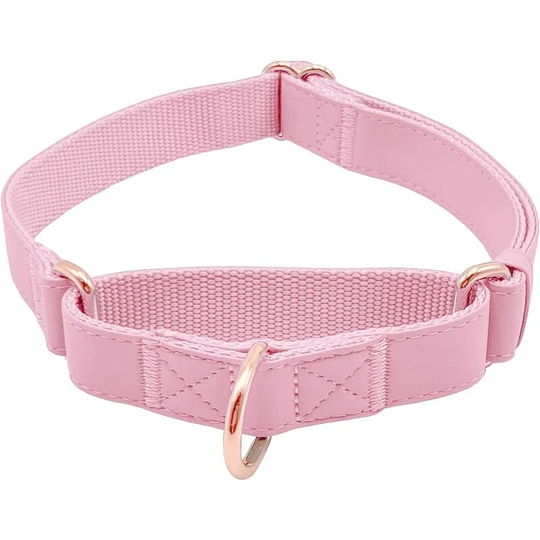 Semi-choke Dog Collar, Adjustable Soft Leather Training Collar [Easy to Clean] with Rose Gold Ring & Durable Nylon, Anti-Traction Safety for Small