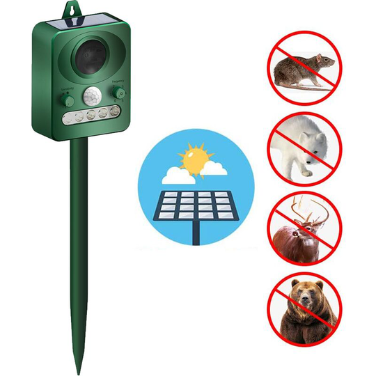 Devenirriche - 1pcs Outdoor Solar Ultrasonic Animal Repeller with Motion Sensor and Flash to Scare Away Rabbits, Squirrels, Foxes, Birds, Skunks, etc
