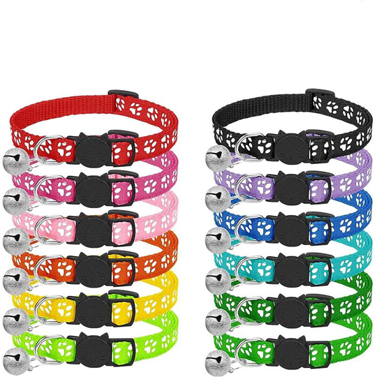 Cat Collar,12PCS Anti Strangling Cat Collar Kitten Collar with Reflective Strap and Bell, Adjustable Range 19-32CM