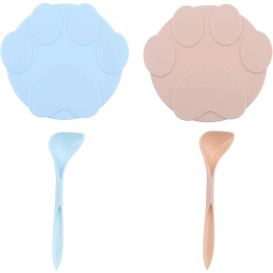 2 Pieces Silicone Food Tin Lids, Pet Food Can Cover, with 2 Spoons, 3 Size, Universal Pet Food Cover (Blue+Pink)