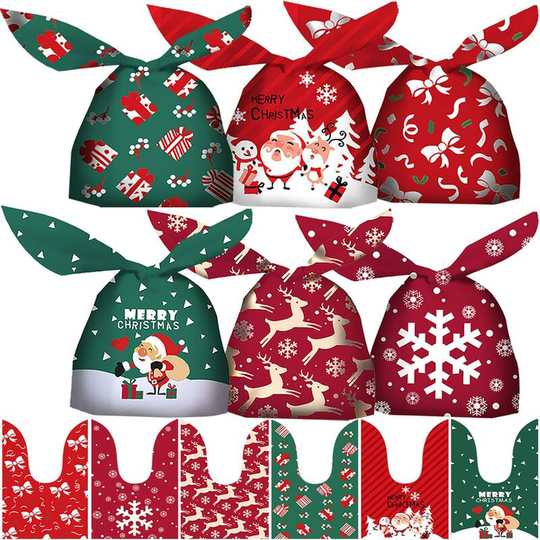 Heguyey - 300pcs Christmas Candy Bags Plastic Bag Pouches Candy Bags Gift Bags Treats Food Rabbit Ear Cookies for Kids Christmas Decoration Party