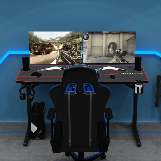 Ergonomic Gamer Workstation Desk with Full Mouse Mat, Headphone Hook