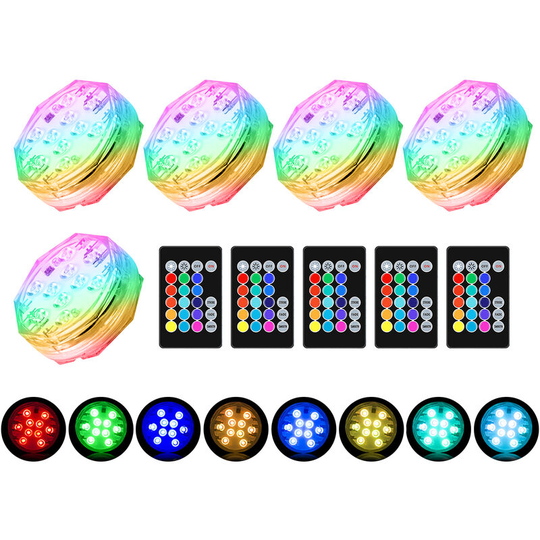 5PCS Submersible led Lights with Remotes rgb 15 Colors Waterproof Pond Lights Underwater Lights for Swimming Pool Hot Tub Party
