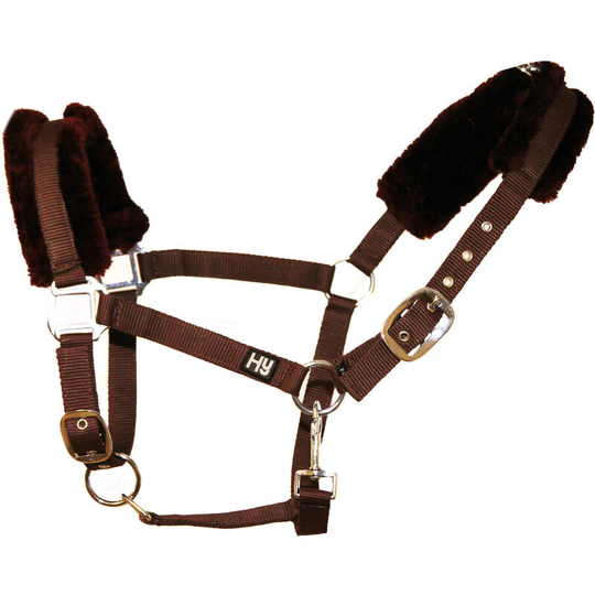 Hy Faux Fur Padded Head Collar with Lead Rope (Full) (Brown) - Brown