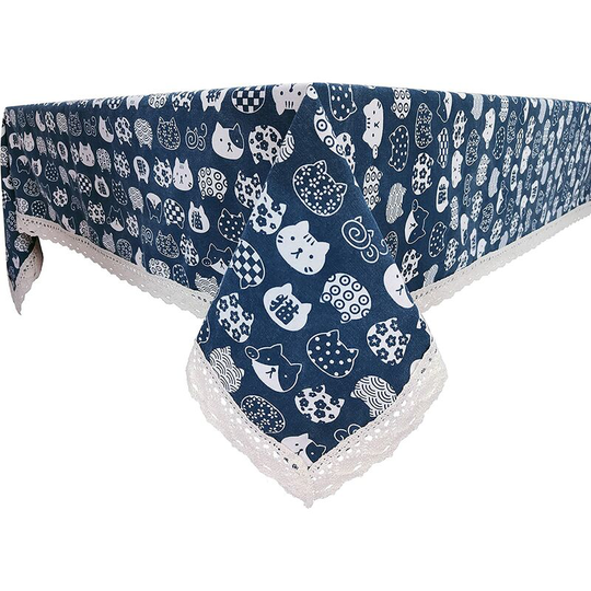 Benobby Kids - Rectangular tablecloth 1.4*1.87m, tablecloth for cat lovers, Japanese cartoon style kitten head art illustration cute cat cloth,