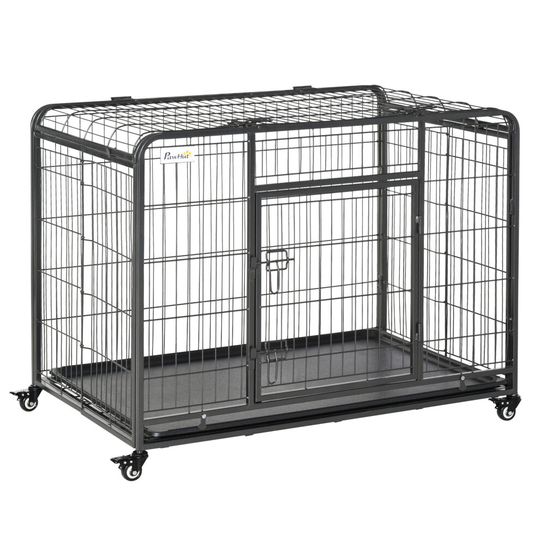 PawHut 78x109cm Metal Dog Cage Kennel w/ Locking Door & Wheels L Dogs