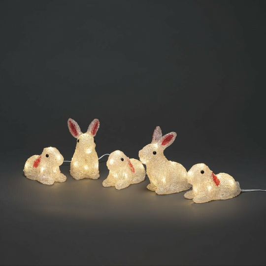 In / Outdoor 40 LED Acrylic 5 pc White Pink Rabbits Light Up Garden Decoration