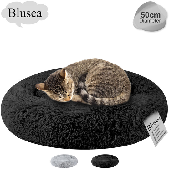 Cat Bed Dog Bed Soft Plush Round Pet Bed Warming Washable Round Bed Diameter 50cm/19.68in