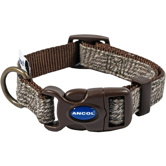 Herringbone Adjustable Dog Collar (20cm - 30cm) (Brown/Steel Grey) - Brown/Steel Grey - Ancol