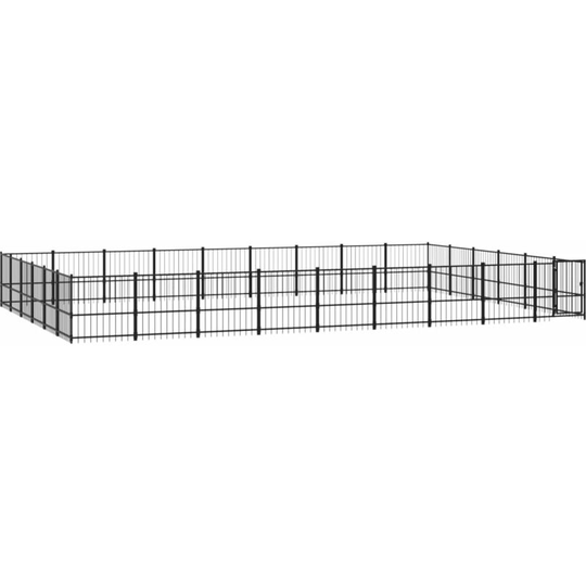 Outdoor Dog Kennel Steel 50.81 m² Vidaxl Black