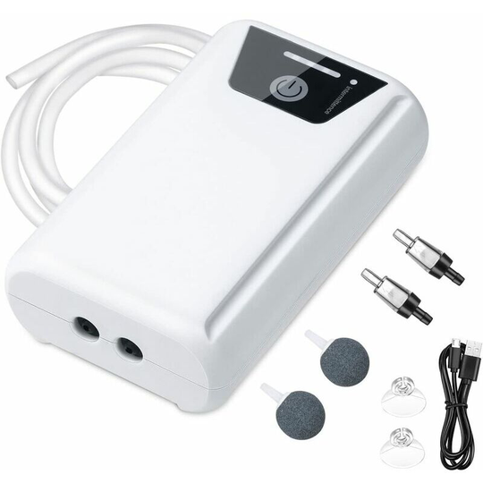 Monly - Aquarium Air Pump, Portable Fish Tank Air Pump usb Air Pump Fish Tank with Air Stones 2600mah Battery Quiet Aquarium Bubbler Two Power Modes