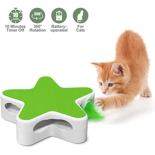 Interactive Cat Toy, Electronic Pentagram Box Cat Toy with Rotating Feather Teaser, Automatic Kitten Toys for Hunting Training (Green)