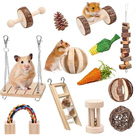 Hamster Chew Toys, Hamster Toys Syrian Guinea Pig Toys Natural Wooden 12-Pack Teeth Care Molar Chewing Exercise- Degu,