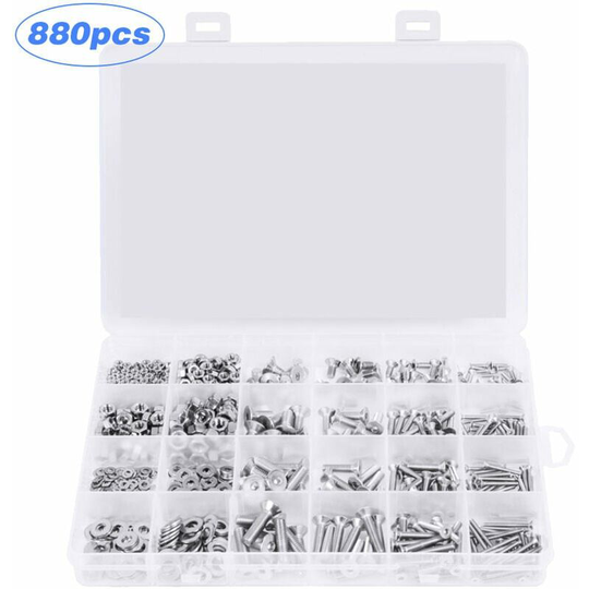 Bearsu - 880Pcs 304 Stainless Steel Countersink Hex Head Combination Bolt M2 M3 M4 M5 Hexagon Nut Washer Screw Combination Kit