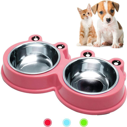Soekavia - Durable Stainless Steel Dog Bowls Food Water Feeder Resistant Silicone Mat Prevent Slipping No Spill Feeder Pet Bowls for Little Size