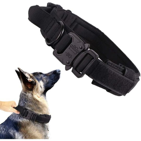 Tactical Dog Collar Military Dog Collar Adjustable Nylon Dog Collar Heavy Duty Metal Buckle with Handle for Dog Training ( Black ,l )