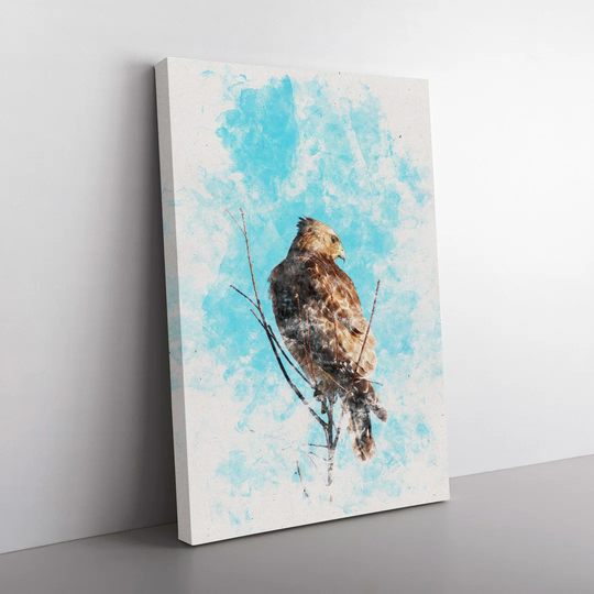 Hawk Perched In A Tree Watercolour - Wrapped Canvas Graphic Art