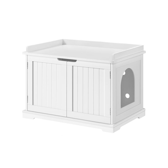 Yaheetech - Wooden Enclosure Cat Litter Box with Door,75.5x51x52.5cm, White - white