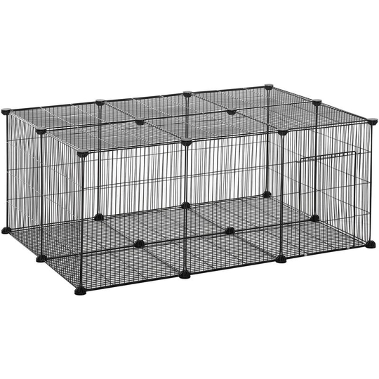 Diy Pet Playpen Cage 22 Piece w/Door Bunny Chinchilla Hedgehog Guinea Pig - Black - Pawhut