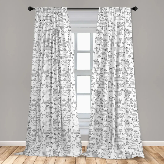 Ahtziri Kitten Cat Hand Drawn Love Caricature Slot Top Room Darkening Curtains