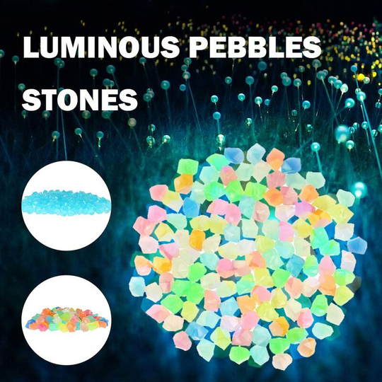 Denuotop - Decorative Stones 300Pcs Blue Garden Glow Stones Decorative Luminous Pebbles Outdoor Artificial Pebbles Decorative Stones for Garden Path
