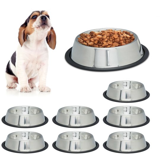 Relaxdays - Dog Feeding Bowl Set of 8, Water Dish, Feeding Station, Non-Slip. Stainless Steel, Size m, 0.5 l, Silver