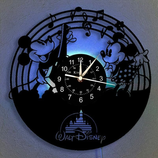 Thsinde - Vinyl Wall Clock, Mickey Mouse Vintage Clock led Hanging Bedside Lamp 7 Color Wall Clock, Cartoon Clock Disney Gifts Birthday Gifts