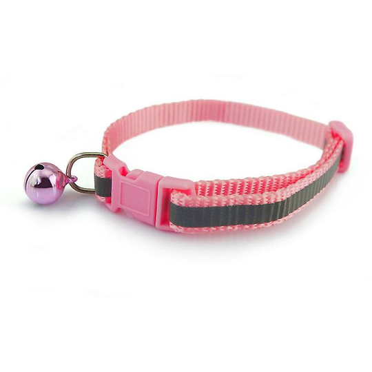 Reflective Collar Bell Neck Nylon Copper Bell Collar Fluorescent Dog Collar, Pink, Width 1.0cm Adjustable Range 19-32cm - Thsinde