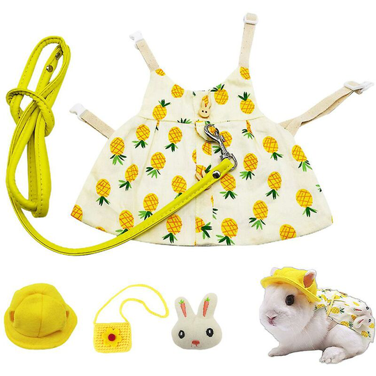 Pet Rabbit Bunny Costume with Harness Leash Bag Hat for Guinea Pig Photography Clothes