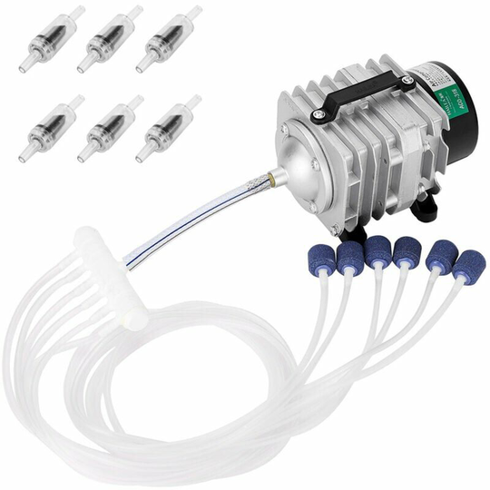 Bearsu - Commercial Air Pump Single Outlet 6 Manifold for Aquarium Fish Tank Hydroponic Pond Fountain, 45W eu 10M Hose + 6 Check Valve + 6 2*2cm Air