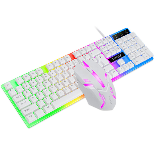 Asupermall - TF230 Wired Gaming Keyboard and Mouse Sets,Colorful led Backlit usb Gaming Keyboard Mouse,for Laptop pc Gamers,White - White