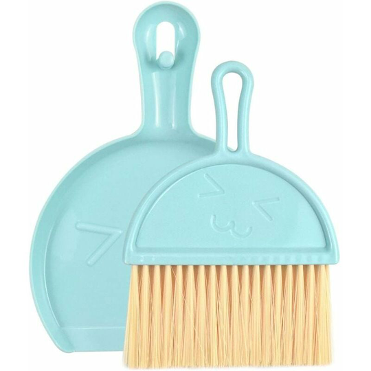 Mini Plastic Dustpan and Broom Mini Dustpan and Brush Set Small Broom Desktop Cleaning Tool Multi-function Small Broom for Kids Adults Triumph (Blue)