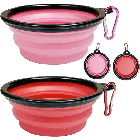Gdrhvfd - 2-Piece Travel Bowls Portable Foldable Dog Bowls Silicone Bottle Bowl with Carabiner bpa Free for Dogs, Cats, Pets, Hiking, Camping, Water,