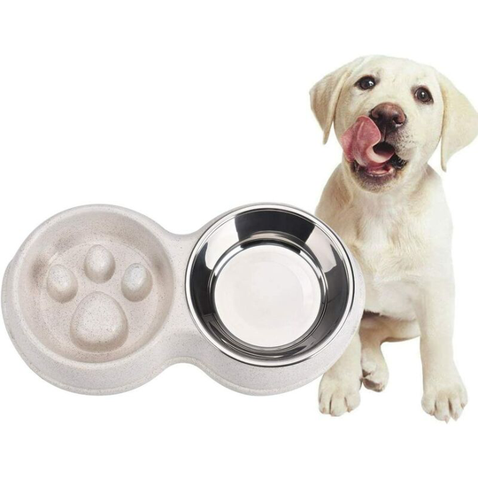 Dog and Cat Bowl - Double Anti Gulp Bowl - Dog and Cat Bowl - Dog and Cat Bowl - Improved Food Bowl - White