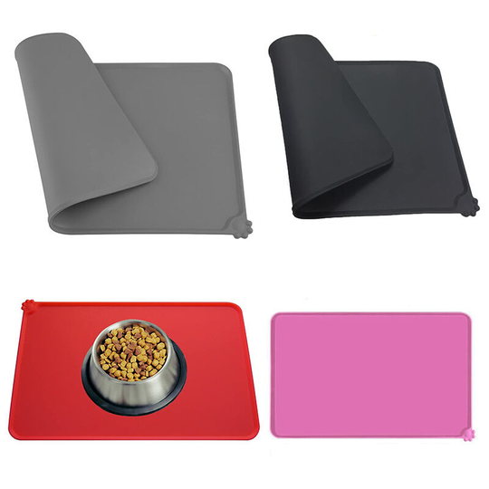 Silicone Pet Feeding Mat,Non Slip Waterproof Bowl Mat for Dog and Cat,47 x 30 cm, black 1pcs