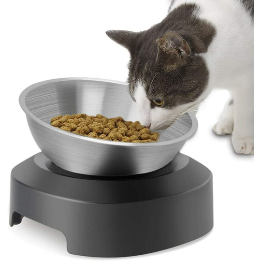 Stainless Steel Cat Bowl, Tilted Orthopedic Anti-Vomiting Cat Water Bowl, Ergonomic Tall Cat Food Dish Dishwasher Safe with Non-Slip Stand (Single