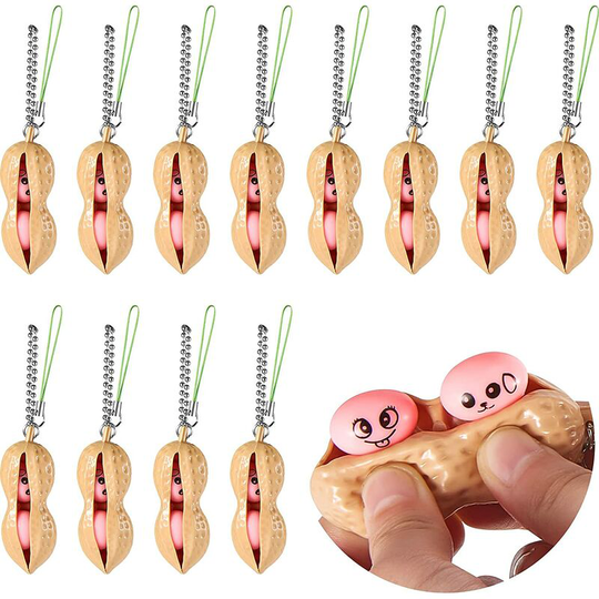 12 Pieces Peanut Toy Peanut Keychain Fidget Toys Stress Relief Peanut Toy Stress Relief Silicone Toys for Teens Adults
