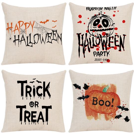 4 Piece Decorative Halloween Throw Pillow Cover - Trick or Treat Pumpkin Linen Square Pillow Cushion Cover for Sofa Bed Home Outdoor Car (45.72 x