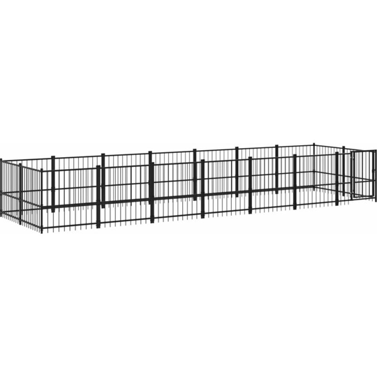 Outdoor Dog Kennel Steel 13.14 m² Vidaxl Black